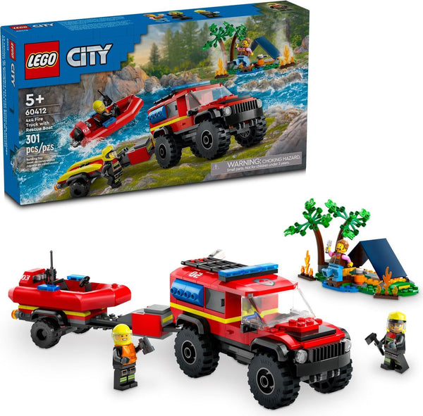 LEGO 60412 Camion de pompiers 4x4 avec bateau de sauvetage – Comme neuf | Grade A