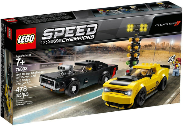 LEGO 75893 Dodge Challenger SRT Demon 2018 et Dodge Charger R/T 1970 – Boîte abîmée | Grade A